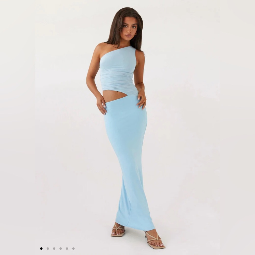 Peppermayo Exclusive - Seranella One Shoulder Maxi Dress - Sky Blue US4/AU8